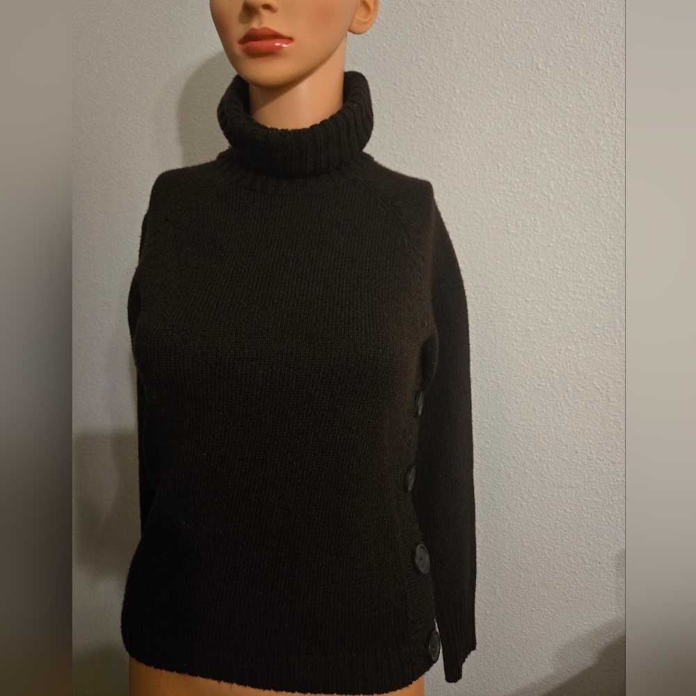 The Limited Dark Brown Turtleneck Sweater With Side Buttons